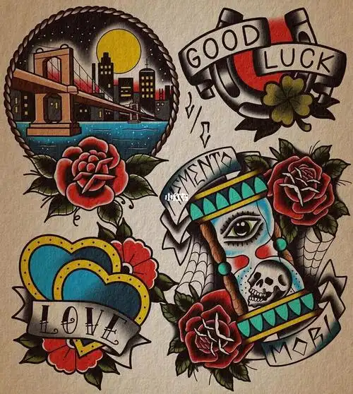 欧美oldschool纹身刺青图案手稿分享