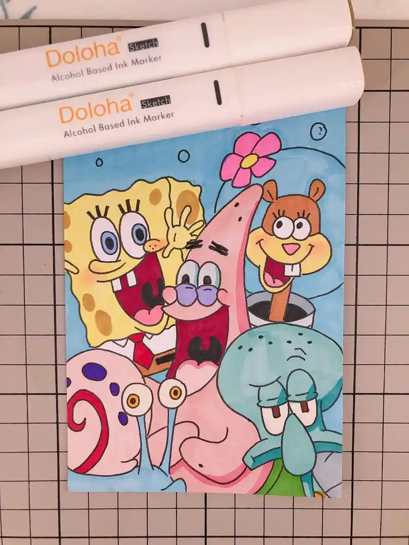第276幅|海绵宝宝卡通画,马克笔手绘.马克笔:多乐绘128 - 抖音