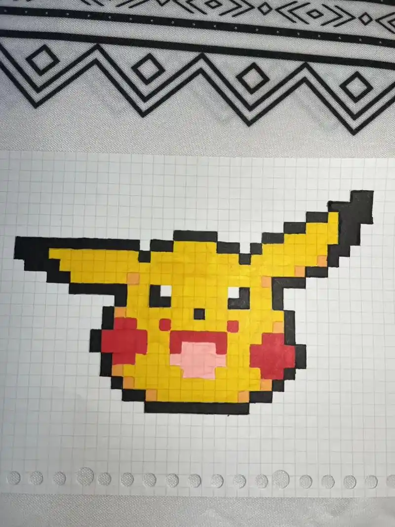 挑战8888张像素画第18张:皮卡丘 试一下方格本 #像素画 - 抖音