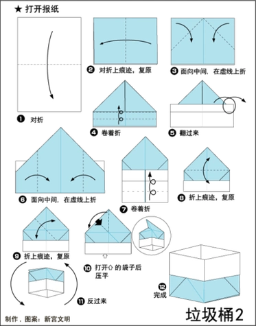 正方形垃圾桶折纸 手工折纸大全-蒲城教育文学网