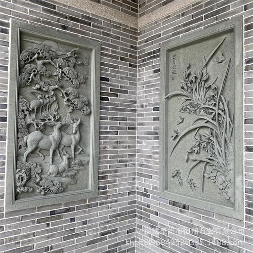 福建石雕厂家定制庭院石雕山水画浮雕 传统青石山水图浮雕摆放