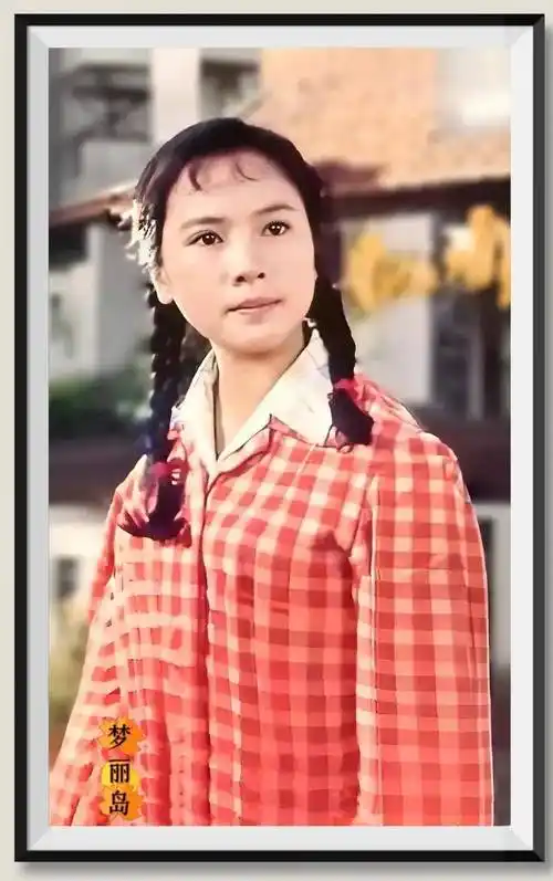 八十年代的女明星,穿着格子衫,扎麻花辫,一副邻家女孩的纯朴样