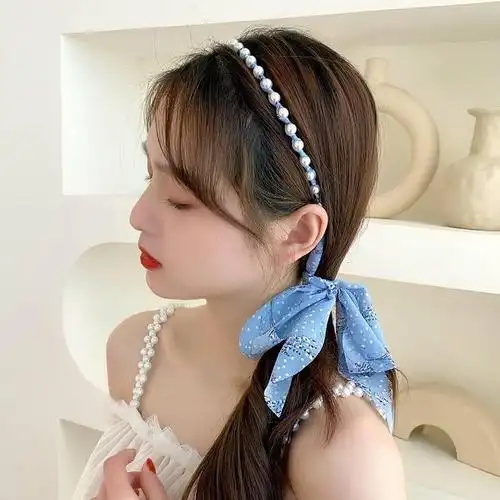 9折)发箍飘带系带仙高端公主风发卡发带一体低马尾发