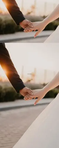 牵手的夫妇婚纱照街拍浪漫爱情幸福生活