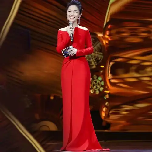 高端一字肩红色晚礼服2021简约大气显瘦新娘敬酒晚宴婚礼演出长裙