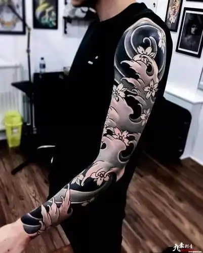 水浪 花臂 纹身手稿
