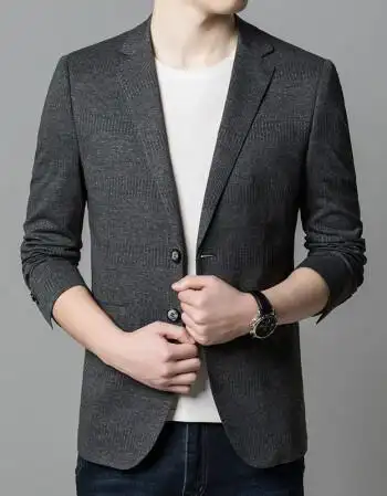 西服男士上衣韩版修身外套二粒扣单西商务休闲装男浅蓝色深灰18096a