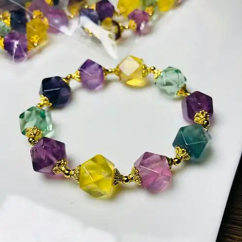 萤石手链天然然彩方糖暖宫棱角五行支持复检手链