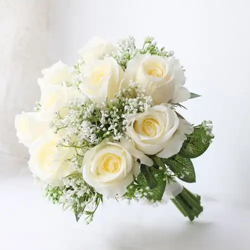 新娘结婚婚礼白色玫瑰手捧花批发仿真花束绢花跨境专供mg1402