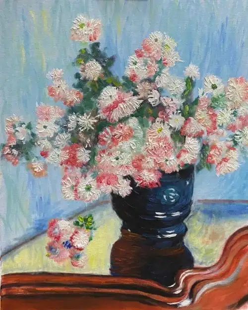 莫奈菊花油画临摹