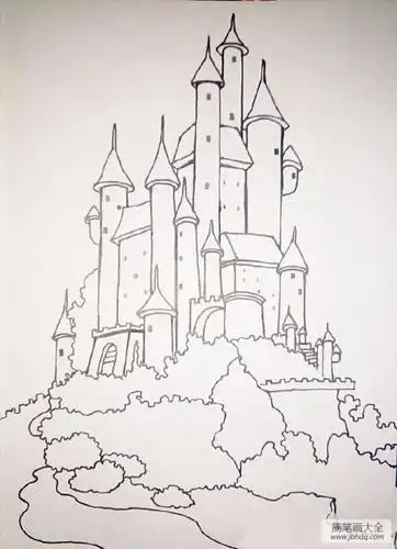 漂亮的城堡简笔画步骤图