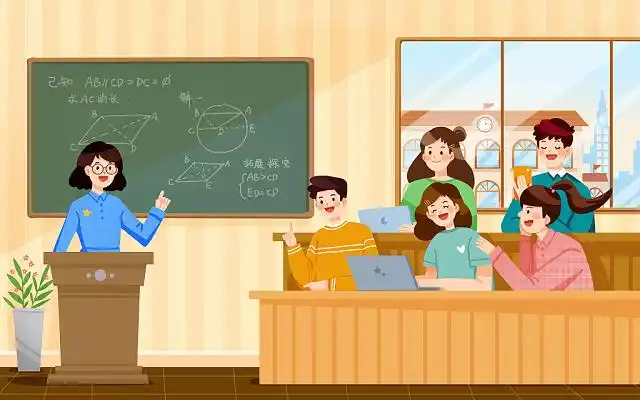 卡通人物家校会面学校png素材上课家长会上课教室五一劳动节人物素材