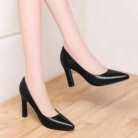 黑色高跟鞋女细跟春秋正装职业工作鞋真皮不累脚通勤气质小跟单鞋