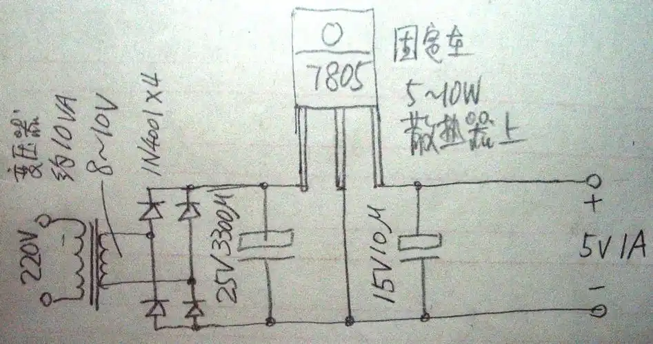 7805是正输出三端稳压电路.