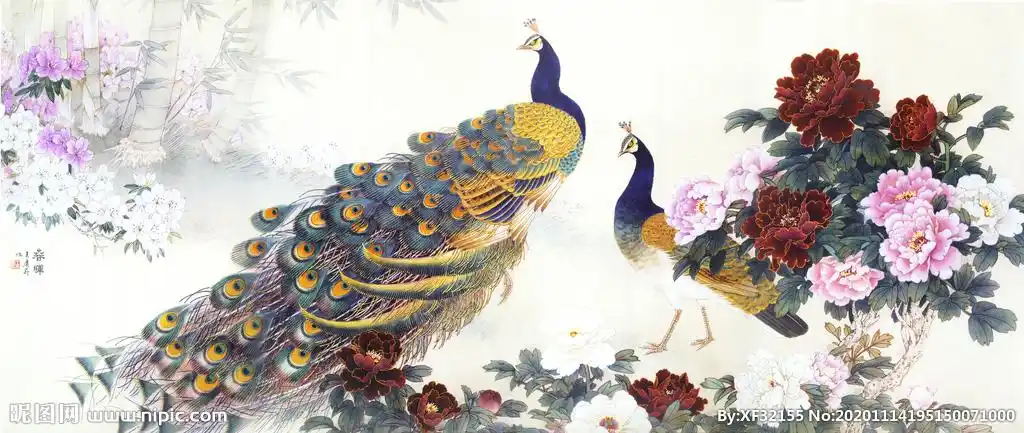 jpg颜色:rgb200共享分×关 键 词:富贵 牡丹 凤凰 竹子 花开  设计