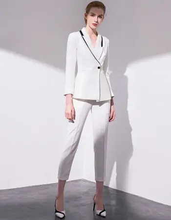 ad白色时尚修身西装九分裤套装女士ol春秋时尚正装套裤名媛职业装