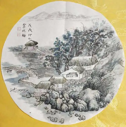 覃兆梅山水写意团扇十幅