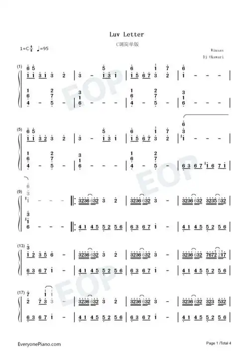 情书-luv letter-c调简单版双手简谱预览1