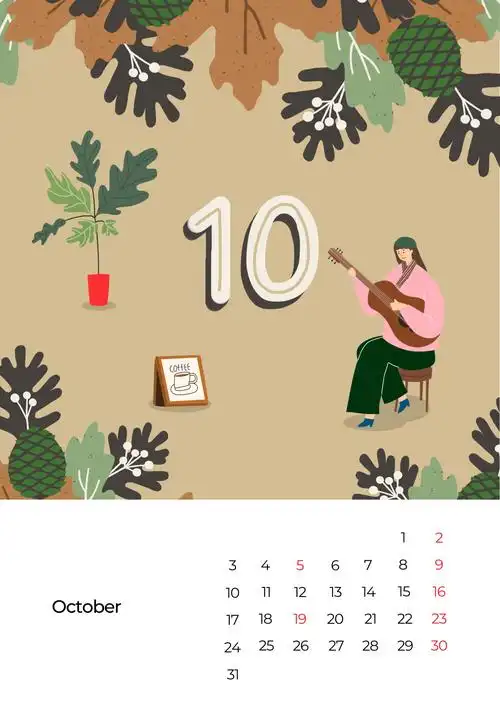 2021年清新卡通月历年历挂历psd分层模板