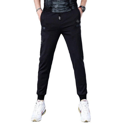 男款裤男夏季子男弹力百搭运动裤薄款潮牌黑色工装修身小脚休闲裤