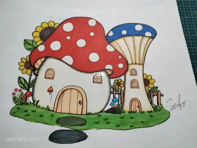 画蘑菇屋儿童画简笔画