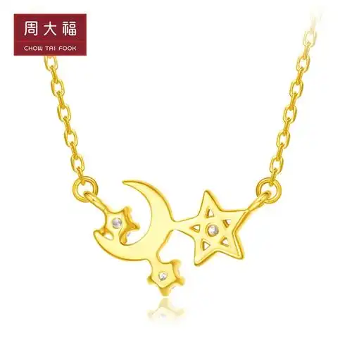 周大福小心心意星星月亮18k金钻石钻石项链u177195颈饰
