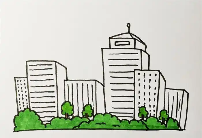 城市楼房简笔画带颜色