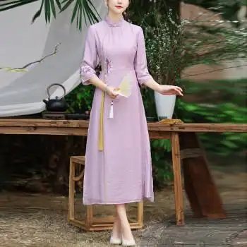 禅服佛系女居士服拜佛打坐服中国风女装秋夏禅意茶服仙气汉服改良旗袍