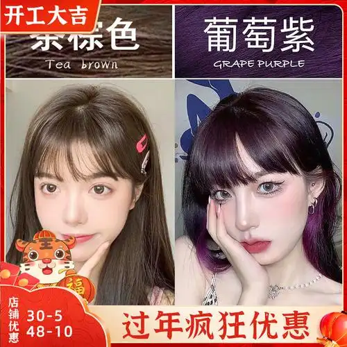 葡萄紫染发剂自己在家染头发流行色纯冷茶黑紫色泡泡植物染色发膏