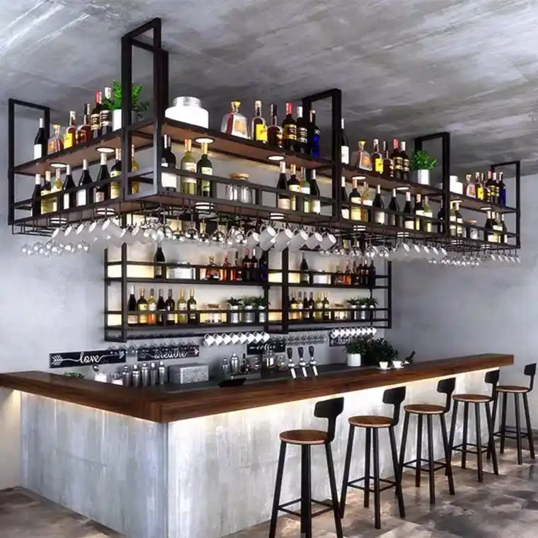 酒吧吧台悬挂式酒架吊柜倒挂置物架工业风红酒架酒杯架酒柜展示架