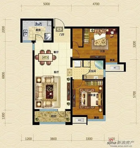 我想把二居室改成三居室,实际面积76平,求高手帮忙,户型图如下
