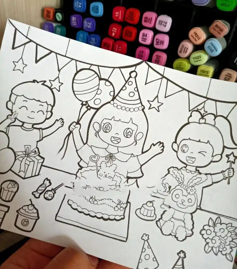 生日派对儿童画,生日蛋糕绘画 原创生日主题儿童画,过生日儿童画,生日