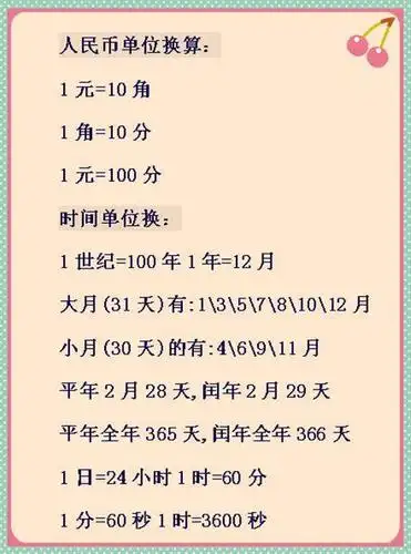 以上就是小学数学单位换算公式,家长可以抽点时间好好跟孩子辅导下!