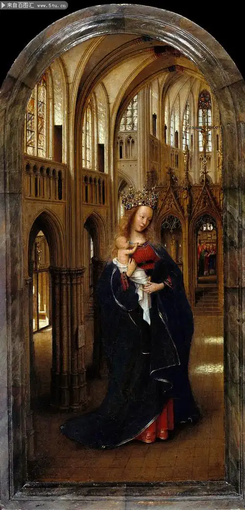 世界名画 教堂中的圣母_扬·凡·艾克 -油画-百图汇素材网