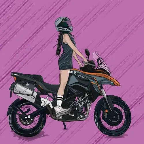 手绘插画机车女孩