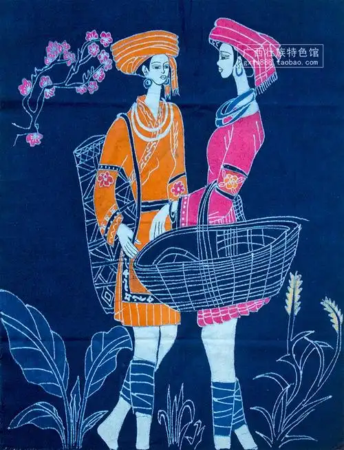 广西民族风蜡染民俗风情客栈装饰布艺手绘创意壁画壮族花山崖壁画