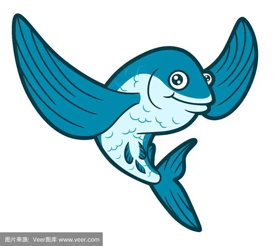 飞鱼,卡通,幽默,可爱的,海洋生命