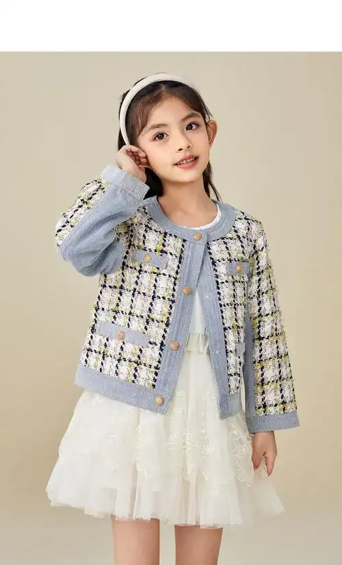 minipeace太平鸟童装女童小香风外套开衫儿童夹克秋装甜美超仙 彩格纹