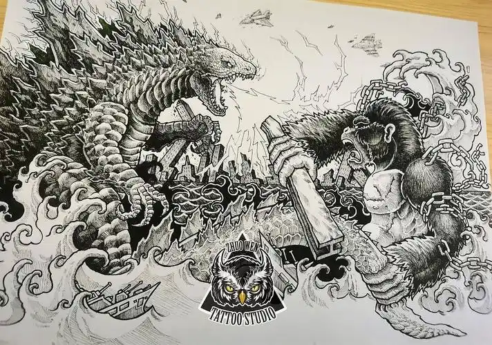 哥斯拉大战金刚|插画|新锐潮流插画|阿帆浊榅刺青 - 原创作品 - 站酷