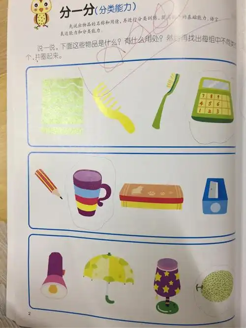 先说出物品的名称和用途,再进行分类训练,提高孩子的基础能力,语言