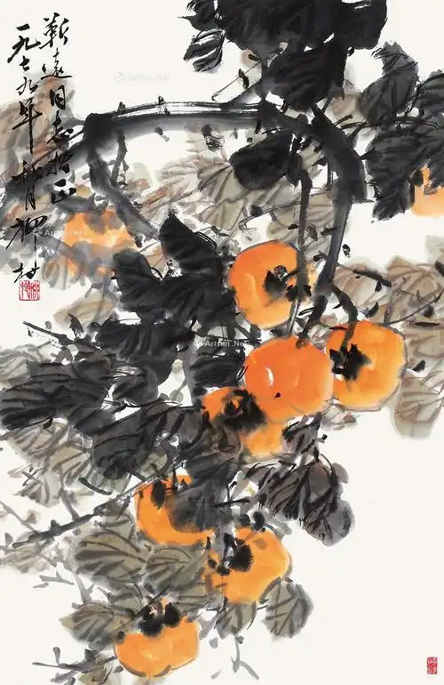 【1979年作 柿子 立轴 设色纸本】拍卖品_图片_价格_鉴赏_绘画_雅昌