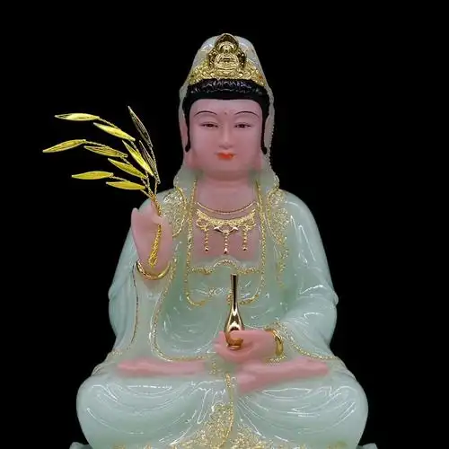南海观音菩萨神像南海观世音佛像家用供奉客厅摆件汉白玉观音神像12寸