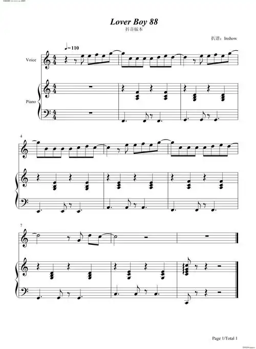 lover boy 88(抖音版本) 歌谱简谱网
