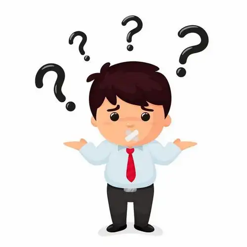 卡通男人胶带封嘴充满了象征疑问的问号png图片免抠矢量素材 人物素材