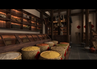 古代杂货铺 古代集市 古代古建 古建 杂货店 木桶 稻谷 粮食 酒桶