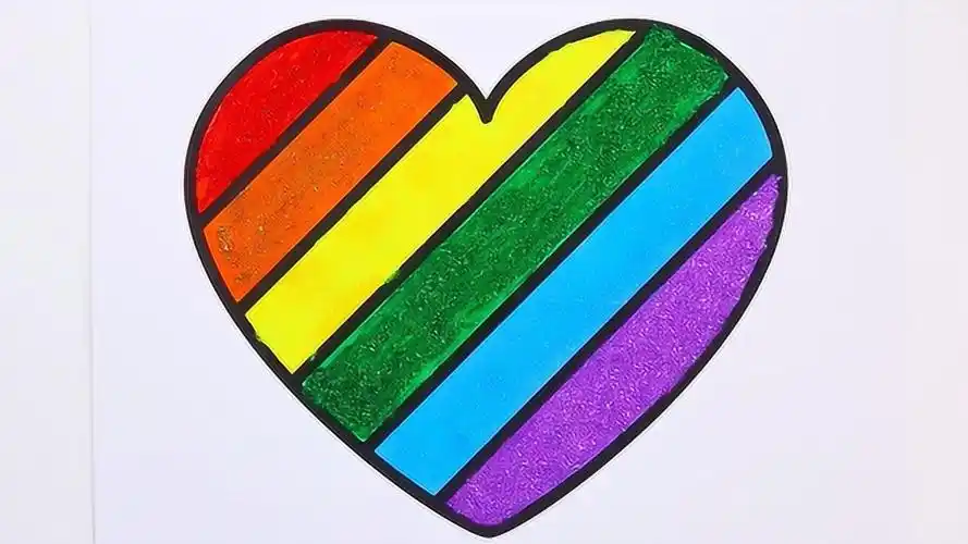 彩色条纹爱心简笔画涂色教程