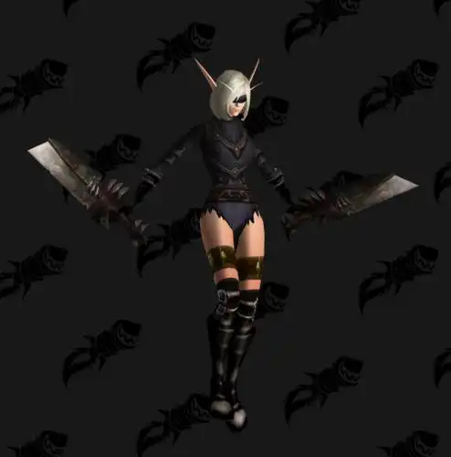 只爱幻化66女血精灵皮甲幻化白色短发眼罩双刀黑靴大腿