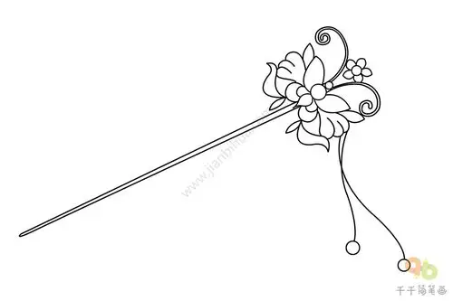 蝙蝠纹镶琉璃珠颤枝金步摇简笔画