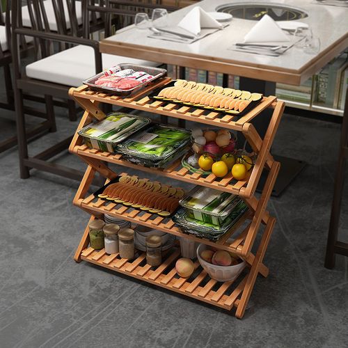 竹厨房菜架实木碳化火锅菜架置物架三层烧烤菜架酒店火锅店菜架子