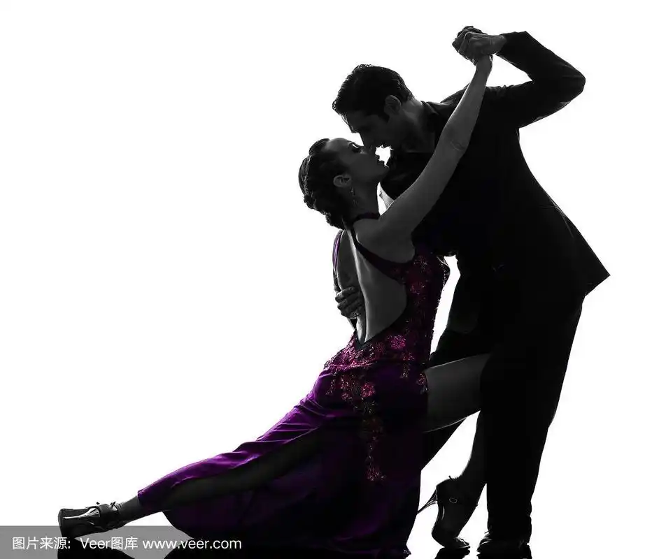 一对男女交际舞舞者探戈剪影